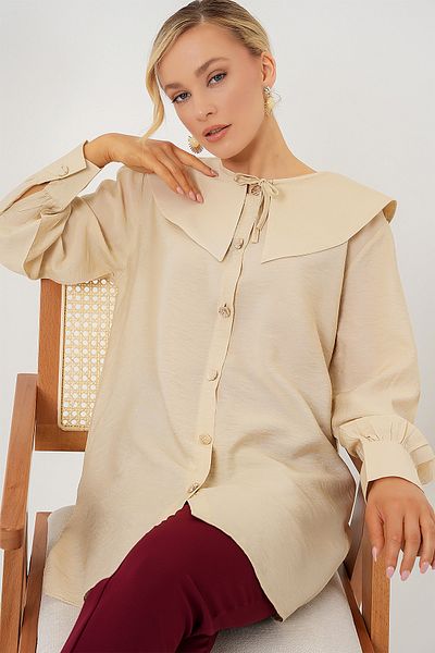 Bigdart Γυναικείος γιακάς μωρού Long Tunic 5967 - Κρέμα