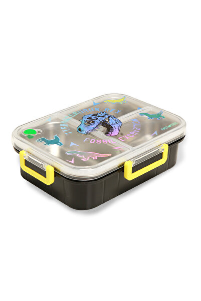 Eazy Kids 3 Compartment Stainless Steel bento Lunch Box, 800ml - T - Rex Purple