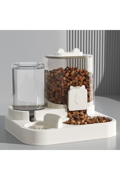 Choice وعاء طعام أوتوماتيكي للكلاب والقطط أبيض 2 لتر مع نافورة مياه لتخزين طعام الحيوانات الأليفة بسعة كبيرة