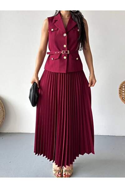 Ekim Store Διπλό Σετ Blazer με Πλισέ Γιλέκο και Φούστα