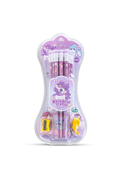 Eazy Kids 12 - Piece HB Pencil Set w/ Eraser and Grip - Purple