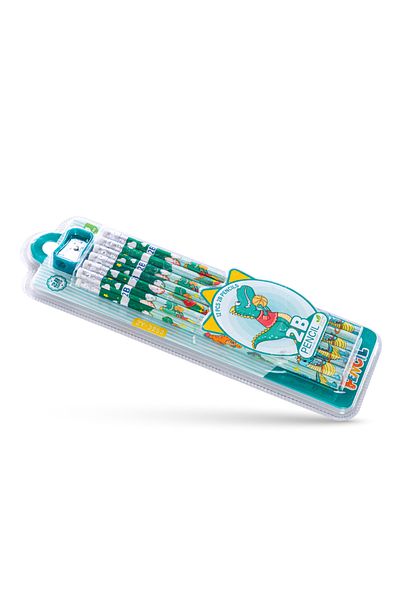 Eazy Kids 12 - Pack 2B Pencils w/ Eraser Includes Sharpener - Green
