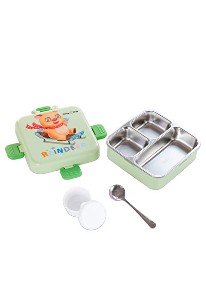 NovaKids Stainless Steel 3 Compartment Bento Lunch Box w/ Spoon and Sauce Box...