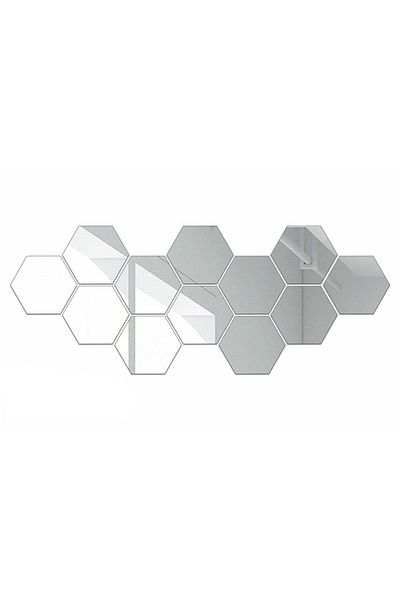 OEM Set de 12 autocolante de perete cu oglinzi hexagonale, 15,5 x 17,5 cm