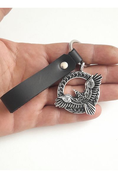 AB Takı Eagle Premium Symbol Fashion Black Real Leather Keychain