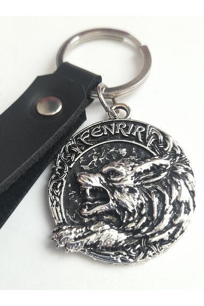 AB Takı Wolf Premium Symbol Fashion Black Real Leather Keychain