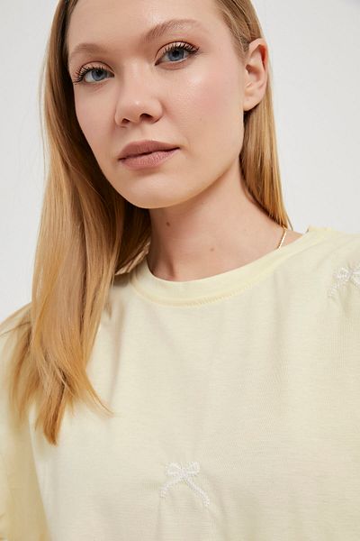 Arma Life Tricou galben cu mânecă scurtă brodat cu panglici pentru damă