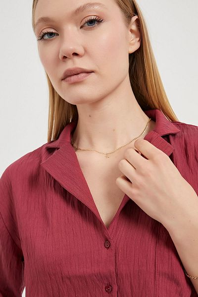 Arma Life Cămașă crop roșie claret cu mânecă scurtă și buzunar pentru femei