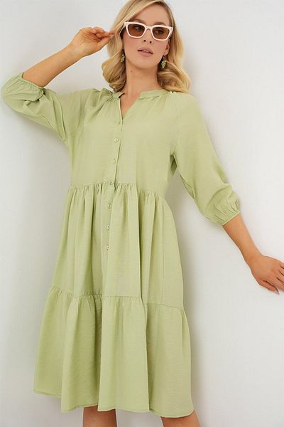 modaserdem Button Short Sleeve Dress 2559 - E.Green
