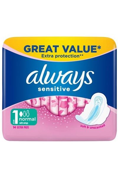 Always Absorbent, Always, Sensitive Normal Plus, 14 pieces