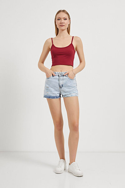 Arma Life Women's Thin Strap Summer Basic Burgundy Tight Crop Tank Top