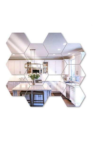 OEM Set de 12 oglinzi hexagonale, autoadezive, 15,5 x 17,5 cm, decor de perete
