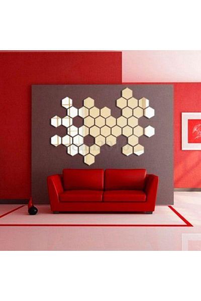 OEM Decorative Hexagonal Honeycomb Mirrors for Bathroom, Kitchen and Living Room - 12 Pieces Sticker L,