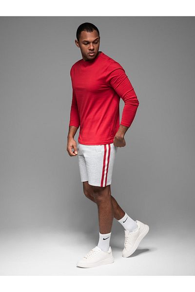 OMBRE Herren Sweatshorts mit Paspelierung und Kordelzugbund - Grau Melange V1 OM-SRSK-0156 XXL