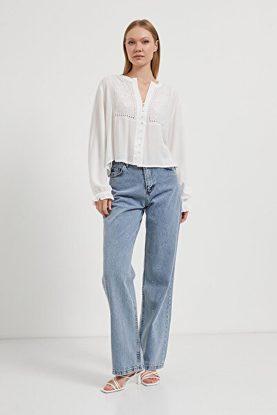 Arma Life Γυναικεία μακρυμάνικη λευκή μπλούζα με μοτίβο με κουμπιά