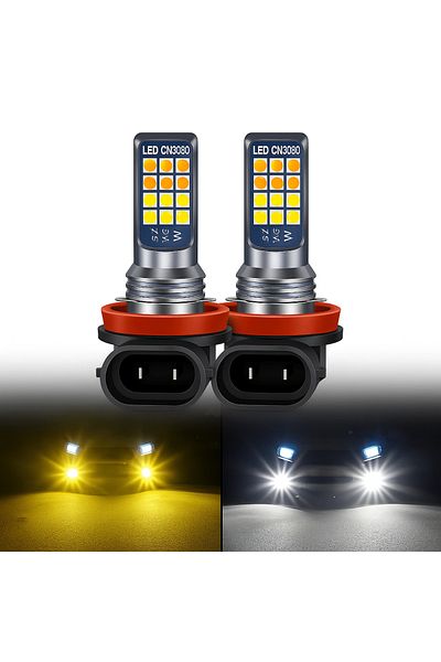 AUTOREY Set de 2 becuri LED pentru faruri de ceață auto H8/H11 60W alb și galben 6000K/3000K, schimbare de culoare prin oprire/pornire