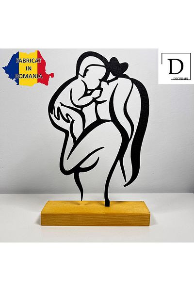 OEM "Mother's Love" decoration with natural wood base, 20 cm, black, 3D printed