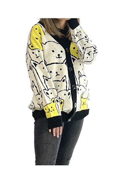 Papin Cardigan, animal print, buttons, universal size M-L-XL, Yellow