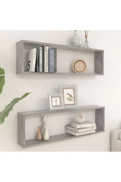 vidaxl Wall Cube Shelf 2 pcs Concrete Grey 100x15x30 cm Engineered Wood