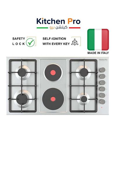 kitchen Pro Built-in Cook Top 6 Burners (4 Gas + 2 Electric Stone) Stainless steel Grid