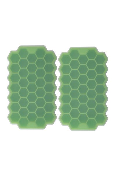 BOEM Set de 2 tăvițe pentru cuburi de gheață, formă hexagonală, 37 cuburi, silicon, 20,8x12,5x2,5 cm, verde