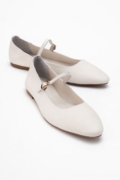 LuviShoes Lunaire Ecru Genuine Leather Single Strap Pointed Toe Women's Ballerina Shoes