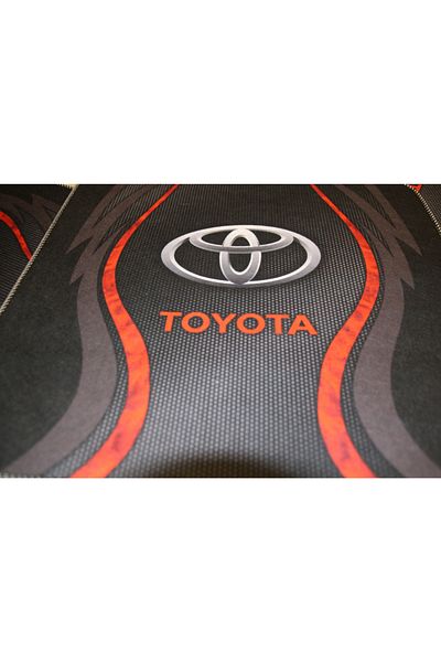GENERAL Complete Set of Toyota Floor Mats – Front and Rear – Black-Red Sport Design With Logo