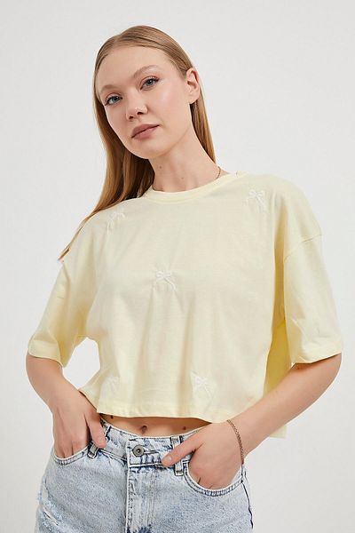 Arma Life Tricou galben cu mânecă scurtă brodat cu panglici pentru damă