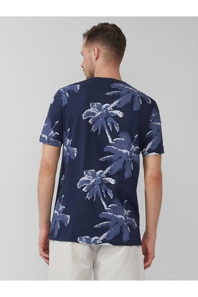 s.Oliver Men's T-shirt With Tropical Print, Cotton, Regular Fit, Dark Navy
