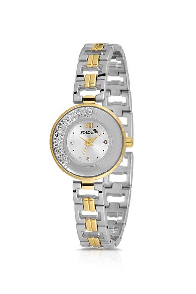 Polo Air ساعة يد نسائية بسلسلة حجرية فاخرة لون ذهبي وفضي PL-1539B3x