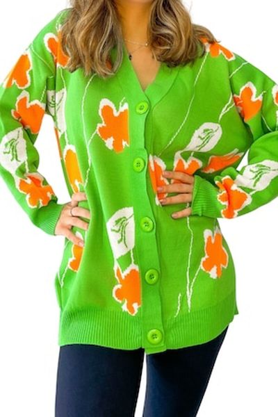 Papin Cardigan, floral print, buttons, universal size M-L-XL, Light Green
