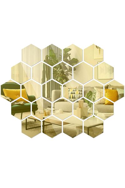 OEM Set of 24 hexagonal mirror wall stickers, Waterproof, Interior design, Easy to