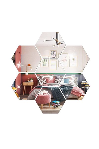 OEM Set de 12 autocolante de perete cu oglinzi hexagonale, 126 * 110 * 63 mm, argintii