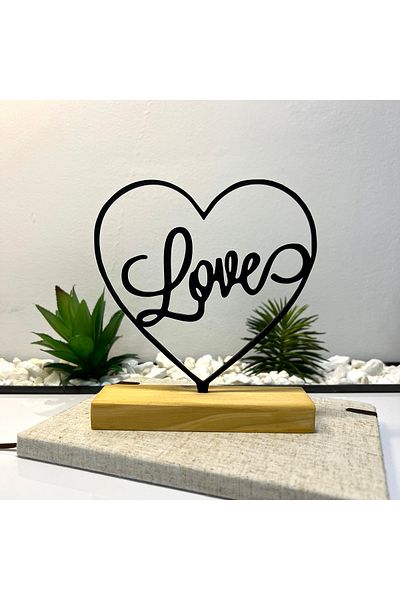 OEM "Love" decoration with natural wood base, 15 cm, black, 3D printed