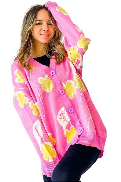 Papin Cardigan, Floral Print, Universal Size M-L-XL, Red