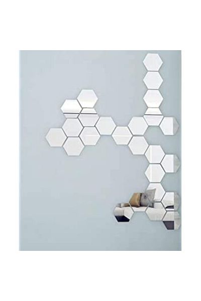 OEM Set oglinzi PVC hexagonale argintii, mărime M - Oglinzi decorative acrilice de lux pentru casă, 12 bucăți/set