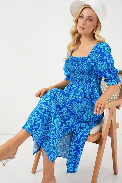 Kokosh moda 2512 Patterned Slit Dress - Blue