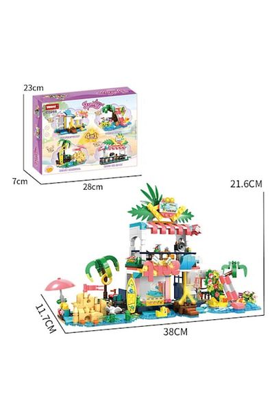 WOMA Construction Set Woma Toys® – 4 in 1 for Beach, 617 Pieces, Surf Shop, Ocean Park, Beach Carnival