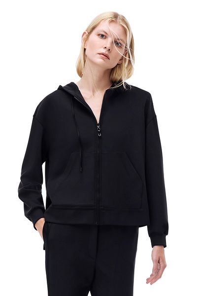 Perspective Arnes Regular Fit Knee Length Low Sleeve Hooded Black Coat