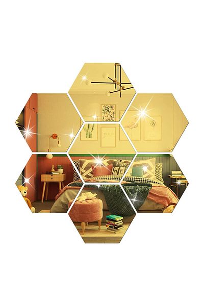 OEM Set de 12 autocolante de perete cu oglinzi hexagonale EZGETOP®, 126 * 110 * 63 mm, aurii