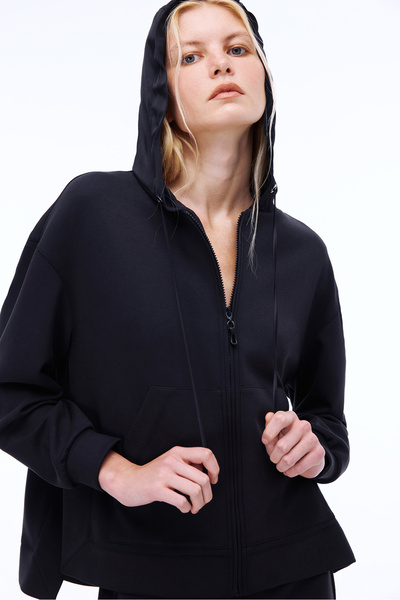 Perspective Arnes Regular Fit Knee Length Low Sleeve Hooded Black Coat