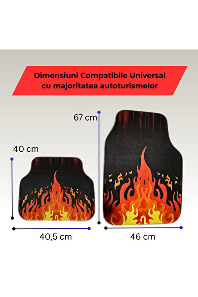 Generic Covorașe auto universale DECOMAT 3D – set 4 bucăți cu imprimeu flăcări, lavabile, antiderapante