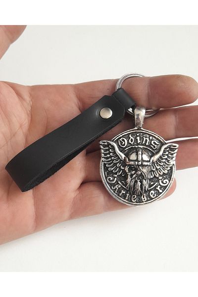 AB Takı Odins Warrior Premium Symbol Fashion Black Real Leather Keychain