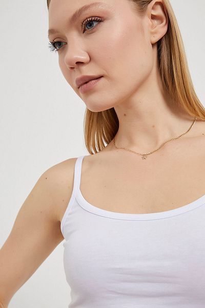 Arma Life Women's Thin Strap Summer Basic White Tight Crop Tank Top