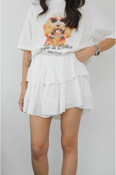 Havoş Ecru Coyness Flounce Skirt