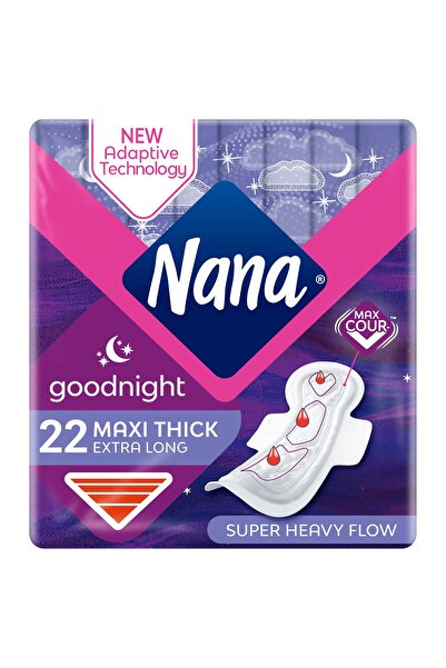 Nana فوط صحية جودنايت ماكسي سميكة طويلة جدًا بأجنحة للتدفق الغزير للغاية 22 قطعة