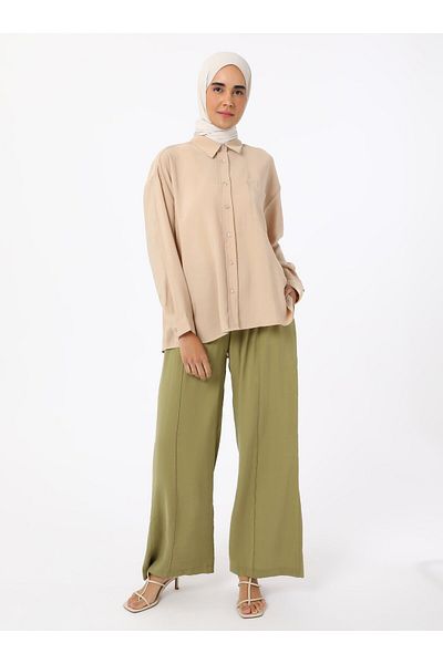 Refka Rib Detailed Modal Trousers - Light Green - Refka