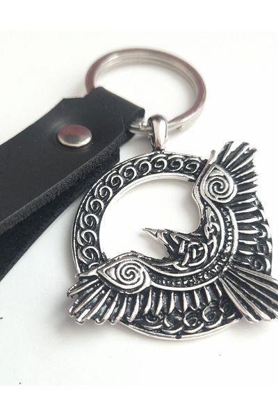 AB Takı Eagle Premium Symbol Fashion Black Real Leather Keychain