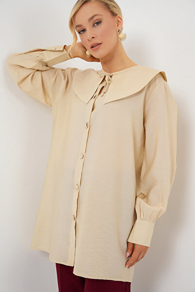 Bigdart Kadın Bebe Yaka Uzun Tunik 5967 - Krem