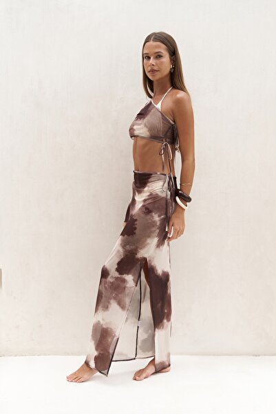 BOHEMAİ Efthimos One Shoulder Brown Crop Skirt Suit